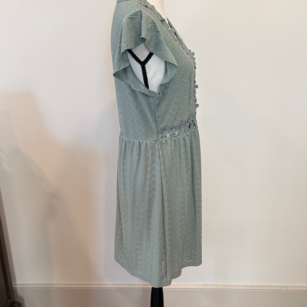 CUPSHE Sage Green Eyelet Mini Dress Size Large - Picture 7 of 14